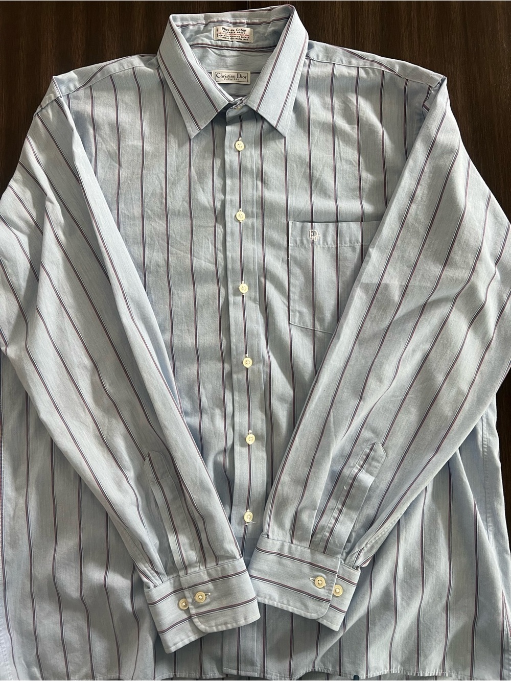 Vintage Christian Dior Men’s Light Blue and Purple Stripe Dress Shirt